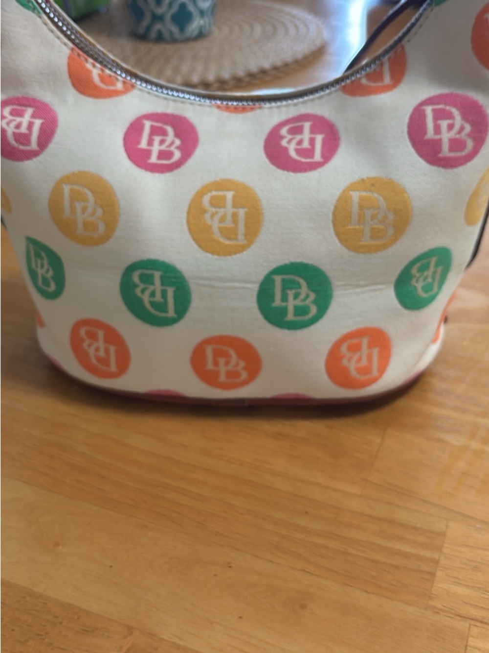 Dooney & Bourke Cream Multicolor Logo Hobo Bag with Brown Leather Strap - Picture 4 of 7